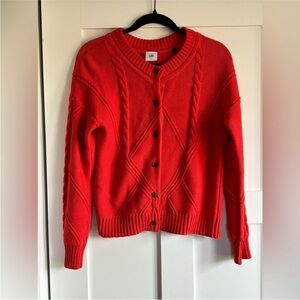 CAbi Long Sleeve Button Up Cardigan Sweater in Red/Orange. Size Small.